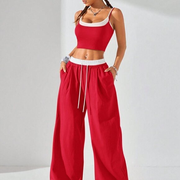 Red and White Casual Women's Sport Knit Tank Tops & Sweatpants - Picture 7 of 10